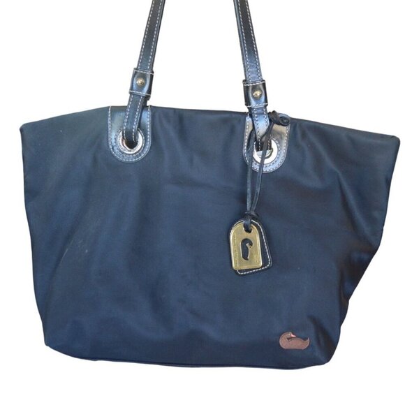 Dooney & Bourke Handbags - Dooney & Bourke Black Shoulder Tote Bag Charm Hot Pink Interior Classic Luxury